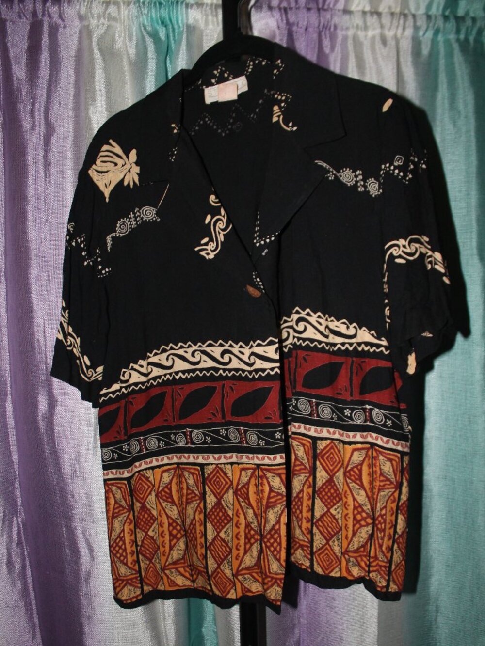 Studio C Printed Button Front Top Womens Boho Resort Style Short Sleeve
